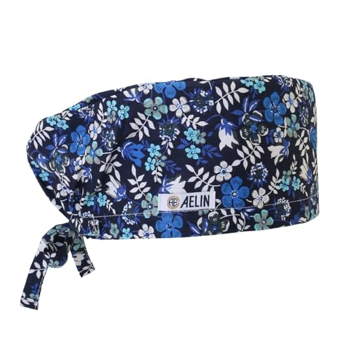 Calot De Bloc Calot Médical Cheveux longs - Couvrant - Femme - 100% coton (Feuilles bleues)