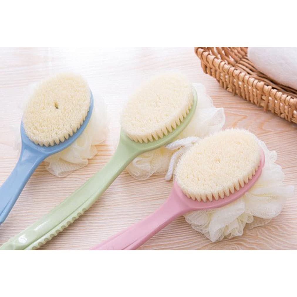 Ręcznik złuszczający Szczotka do ciała pod prysznic z włosiem i miękkim szorowaniem z tyłu Loofah Gąbka do kąpieli z zakrzywioną długą rączką Szczotka do złuszczającej kąpieli, Szczotka do c