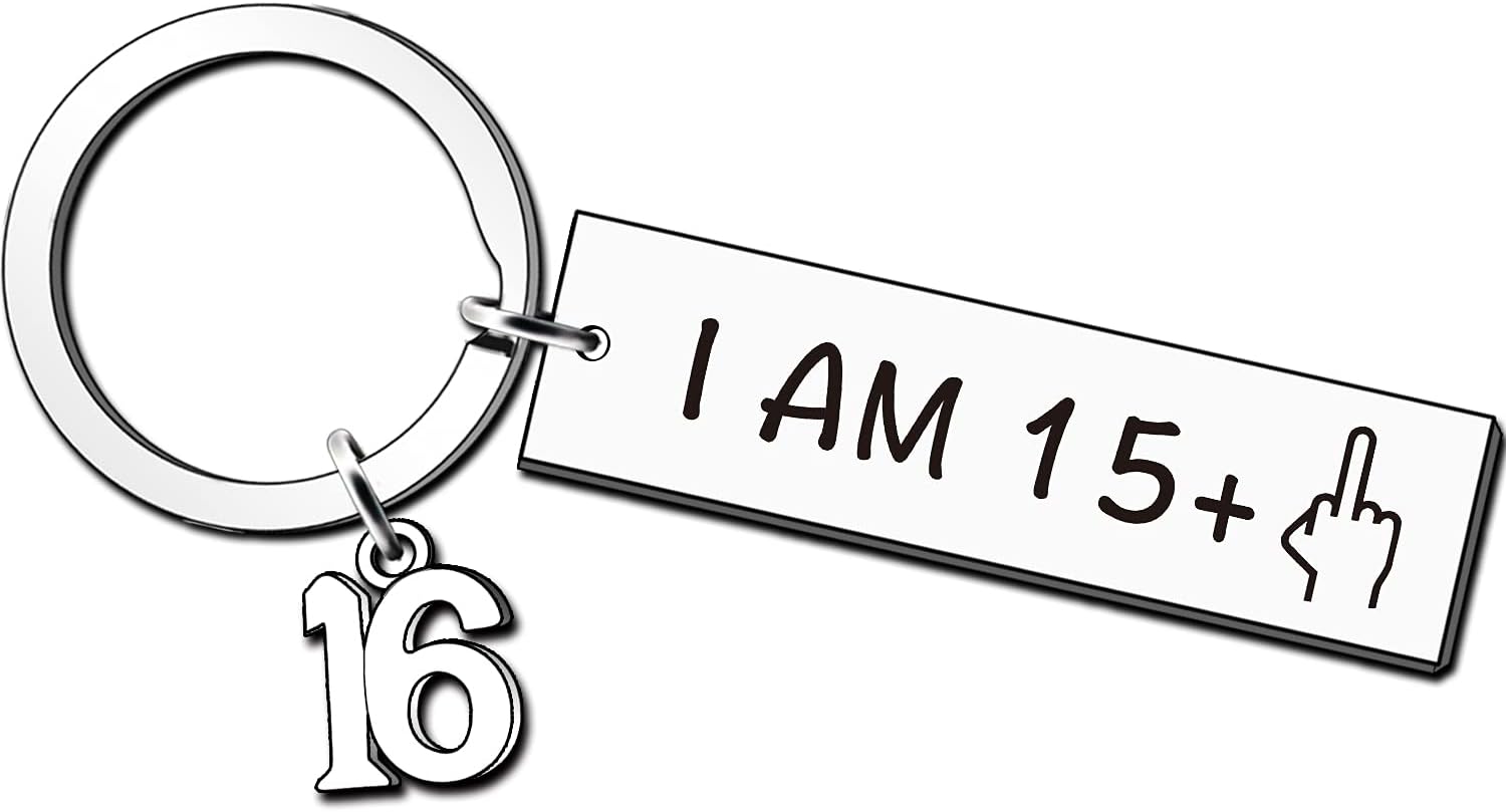 JMIMO Funny 16th Birthday Gifts for Boys Girls Happy Bday Stainless Steel Keyring Idea as a Joke Celebration Best 16th Birthday Presents