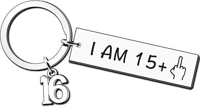 JMIMO Funny Birthday Keyring Gifts for Women Men Boys Girls Happy Bday Stainless Steel Keyring Idea as a Joke Celebration Best Birthday Presents (16th)