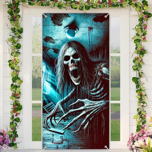 Image of BlissYard Halloween Door Cover Shadow Ghoul Boo 35x71 Inch Polyester | Door Banner, Wall Hanging | Shadow Ghoul Entry Decor, Boo Party Backdrop | Porch, Hallway, Photo Area (Spooky Art)