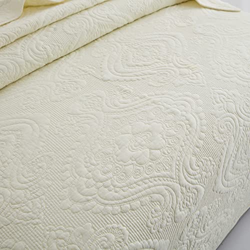 Hoplee King Size Cream Quilt Set Cotton Bedspread Coverlet Set (98X106) With Cream Pillow Shams 3 Piece Farmhouse Bedding Set #TOP2