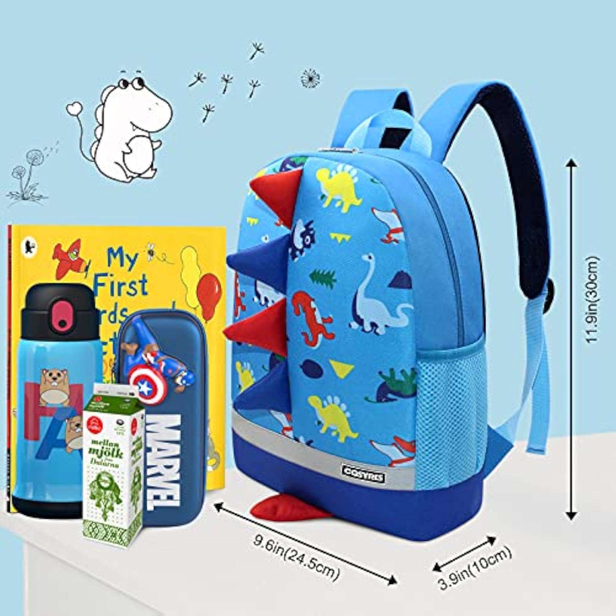 Uworth Kids Dinosaur Backpack, Toddler Rucksack Blue