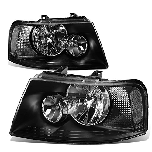 Pair of OE Style Black Housing Clear Corner Headlight Lamps Compatible with Ford Expedition U222 03-06