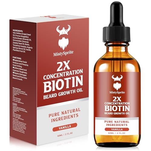 Beard Growth Oil – 2X Concentration Biotin for Men (2 oz) – Natural With Argan, Jojoba and Vitamin, Growth Softener, Moisturizer (Vanilla)