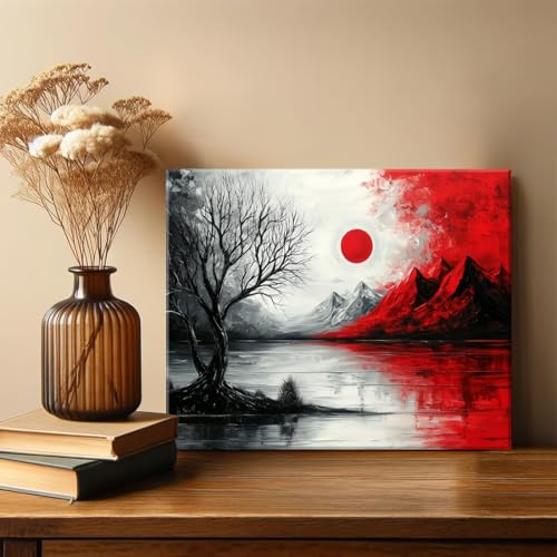 Piy Painting Leinwand Wandbilder, Schwarz und Rot Leinwandbilder, Gemälde, Landschaft Leinwanddruck, Einfach zu hängen Für Badezimmer Eingang Flur Café Wohnungen, Eingebauter Holzrahmen, 30X40 CM