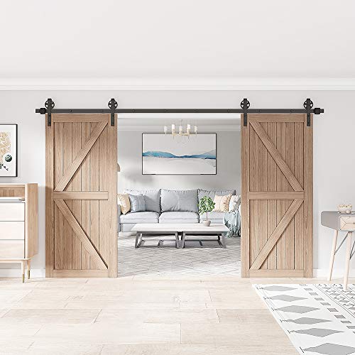 Winsoon 11Ft Wood Double Sliding Barn Door Hardware Basic Black Big Spoke Wheel Roller Kit，5-18Ft For Choose #TOP2