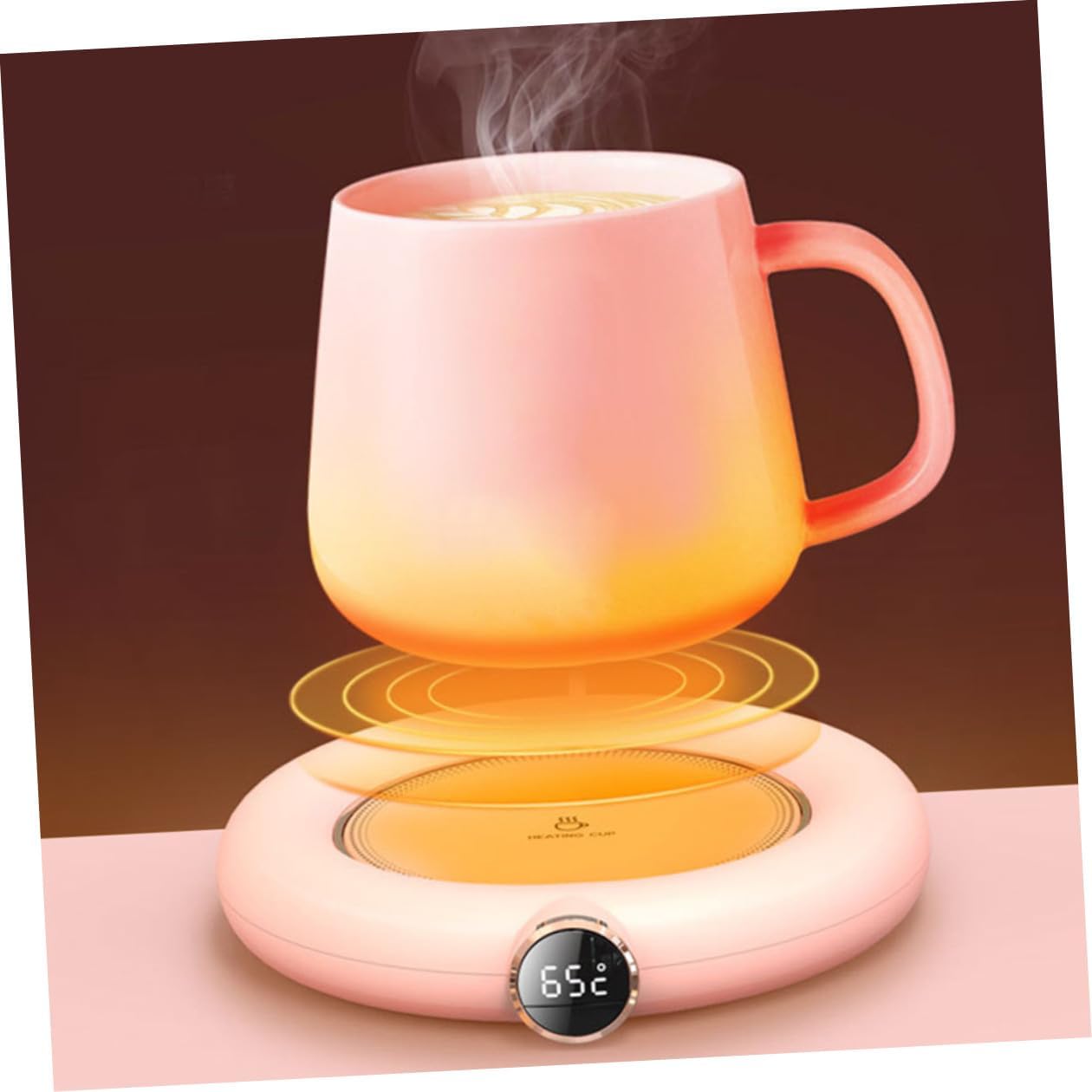 USB Cup Warmer Mat Level Temperature Control Anti-Splash Heated Mug Coaster for Coffee Tea Hot Cocoa Compact Portable Power-Saving Desk Beverage Heater Pad in Pink