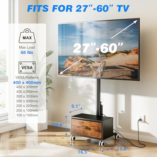 Image of Rfiver Rolling TV Stand with Power Outlet and Drawer for 32-60 in TVs