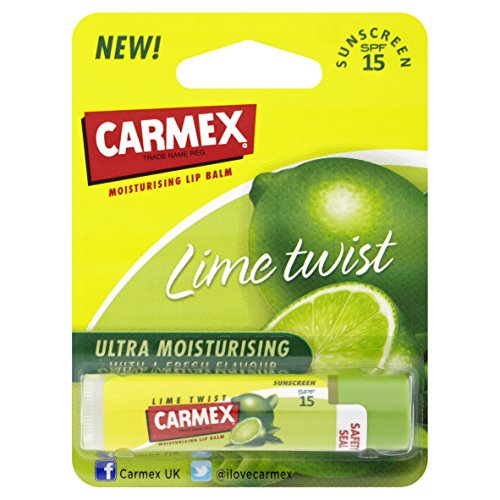 Carmex Lime Twist Ultra Moist Urising Lip Balm SPF for Dry, Cracked Lips 4.25 G