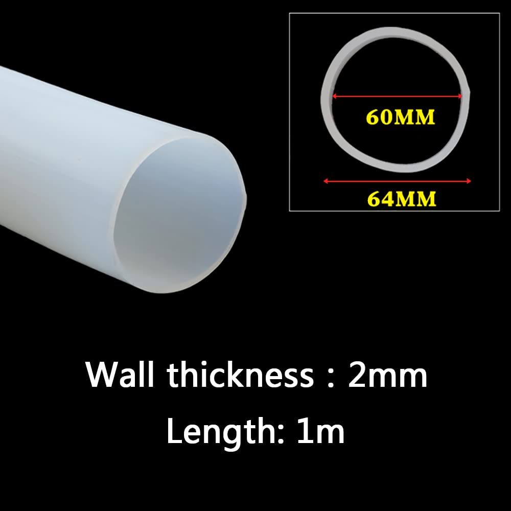 Silikonschlauch, Silikonschlauch Innendurchmesser 60 mm, Außendurchmesser 64 mm, Silikonkautschukschlauch, Wasser-Luftschlauch, durchscheinend for Pumpentransfer, Länge 1 m, 70 x 74 mm ( Size : 60*64m