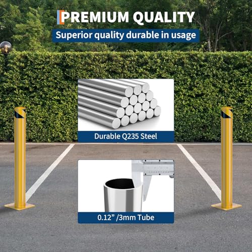 Image of GarveeLife Heavy Duty Steel Safety Bollards 42 in,2 PC Steel Parking Bollards Post,Removable Bollards for Warehouse, Garage, Parking Lot,Reflective Tape, Anchor Bolts Included,4.5 in Diameter