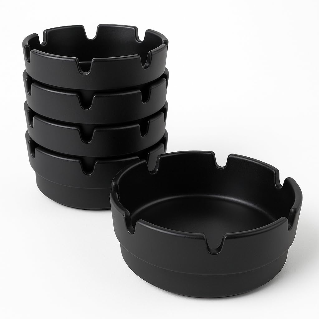 BarBits Black Melamine Ashtrays 4" Pack of 10 - Outside Garden Cigarette Bins, Stackable Ash Trays, Plastic Ash Bins