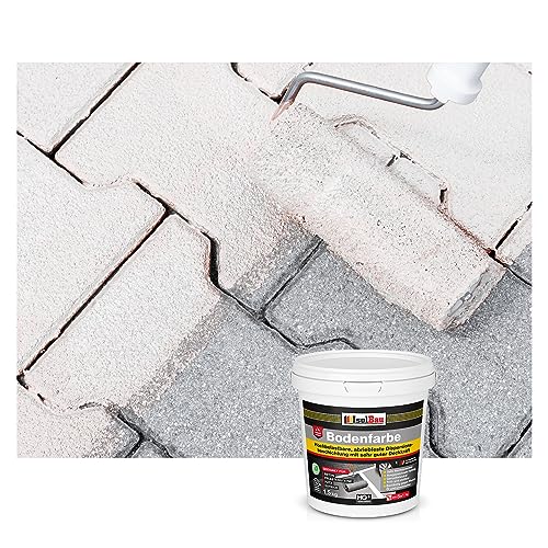 Isolbau Bodenfarbe - 1.5 kg - Boden- und Betonfarbe für Keller, Garage, Werkstatt - Wasserfeste Bodenbeschichtung für Innen und Außen - Weiss (RAL)