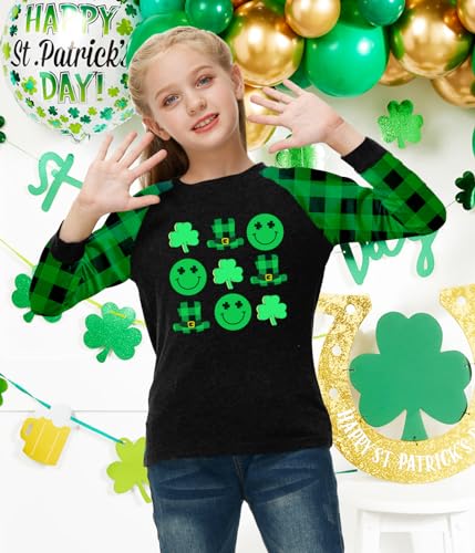 Image of Remimi Girls Thanksgiving Shirts Buffalo Plaid Raglan Tee Cute Turkey Holiday Party Long Sleeve Tshirt 5-14 Years