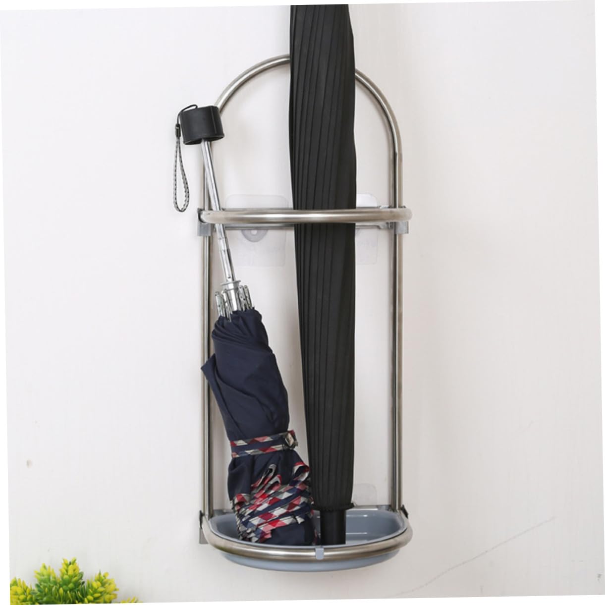HANABASS Supporto Portaombrelli da Parete Pieghevole in Acciaio Inossidabile Organizer Multiuso per Ingresso Casa Design Compatto Argento e Azzurro