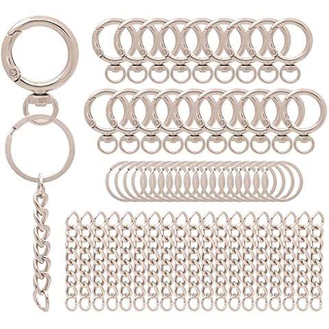 60 Pieces Key Chain Ring Set Including 20 Pieces Keychain with 20 Pieces Open Jump Rings Connectors and 20 Pieces Swivel Spring Snap for Keychain DIY Jewelry Making Findings - Silver Cover