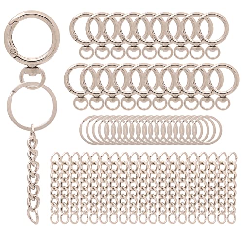 60 Piezas Llavero Anillo Incluyendo 20 Piezas Llavero con 20 Piezas Jump Rings Conectores Abiertos y 20 Piezas clip giratorio para Llavero DIY Joyería Haciendo - Plata Cover