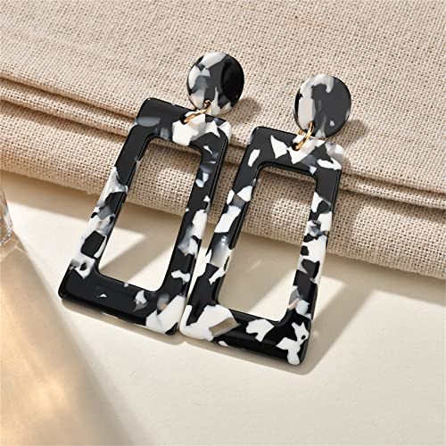Onlyjump Acrylic Earrings For Women Girls Retro Simple Multicolor Resin Geometric Square Hollow Earrings Statement Dangles Drop Nightclub Earrings Vintage 80S 90S Party Accessories (Black White A) #TOP5