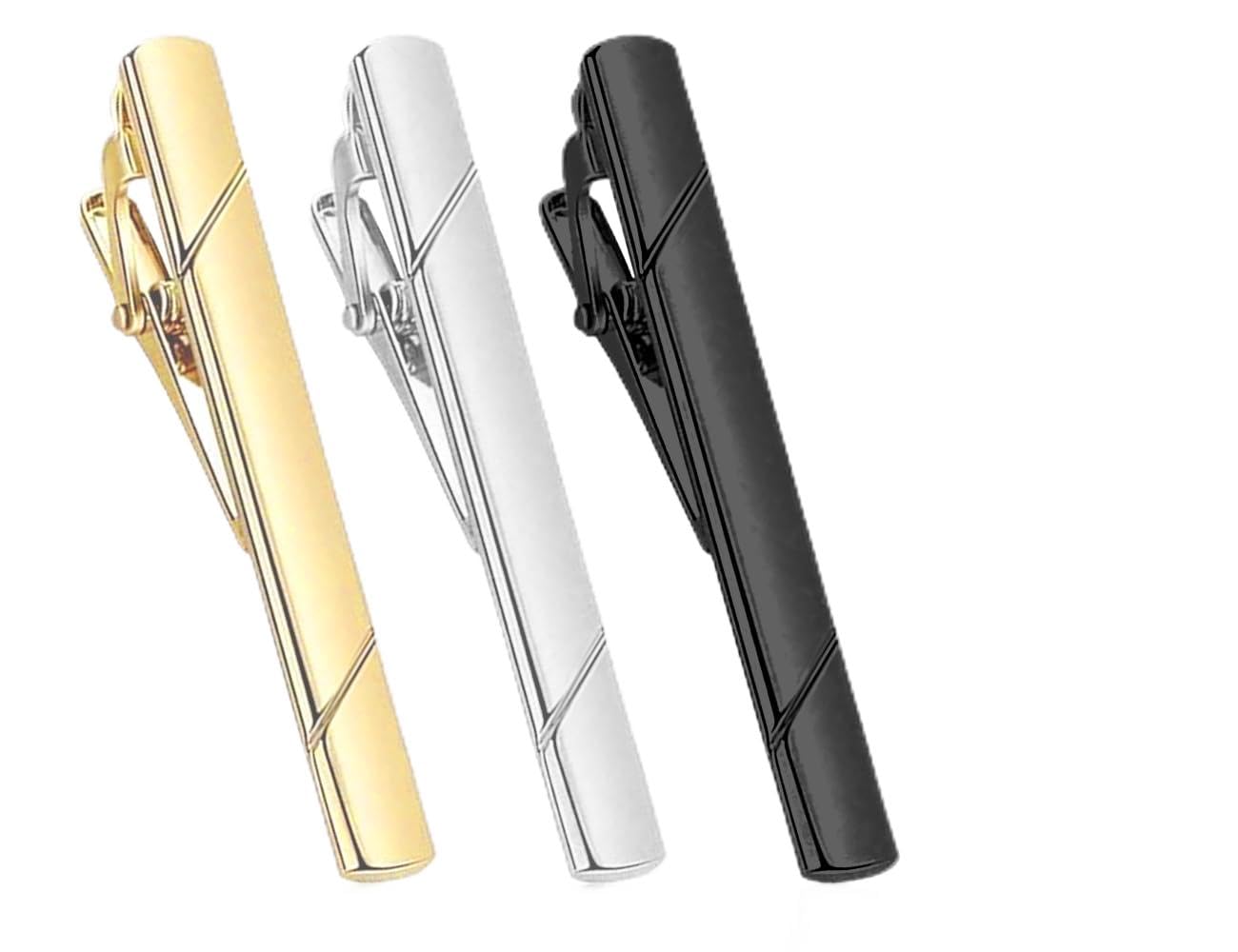 3 Fermacravatta In Rame Uomo - Oro/Argento/Nero, Stile Business Sottile - Foto 8