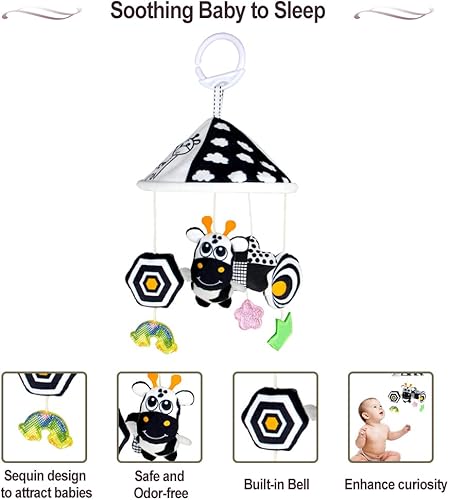 Miniatura 2 de AIPINQI Juguetes colgantes para bebés, patrones de alto contraste para el reconocimiento visual con sonajeros y mordedor adecuados para colgar en la