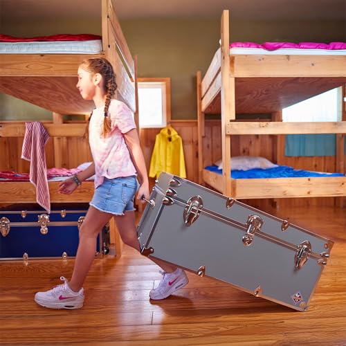 Image of Large Essential Trunk With Wheels, Tray, & Lid Organizer - 32 inchx18 inchx14 inch, 1000+ lbs Capacity. Strong, USA Made Summer Camp Footlocker, and Secure College Dorm Storage Chest (Camp and College, Slate)