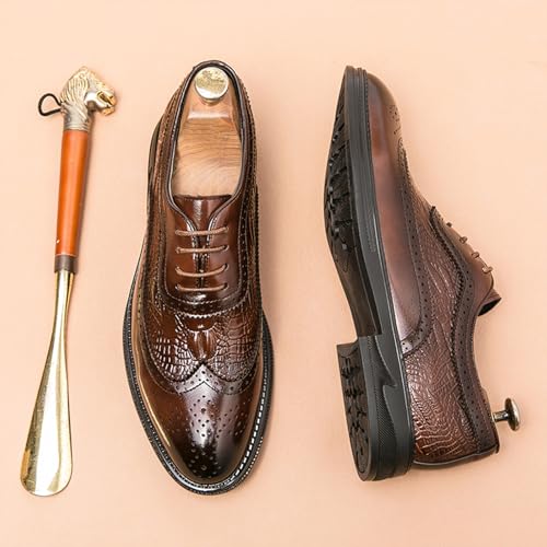 Men's Fashion Alligator Pattern Dress Oxfords Solid Color Low Top Pointed Toe Lace Up Non-Slip Business Casual Modern Derby Shoes for Wedding Office Formal Dress Shoes3