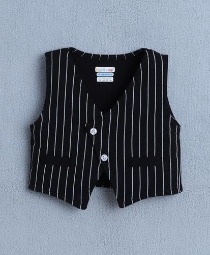 Image of BUMZEE Boys Regular Fit Full Sleeves Collar Neck Cotton Shirt Waistcoat Short Set with Applique Bow