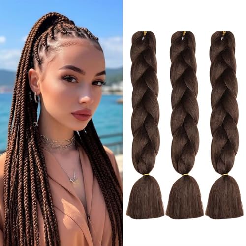 ShowJarlly Jombo Trança de cabelo sintético 100 g a unidade, 61 cm de comprimento, Kanekalon africana, bandas, extensões de cabelo, conjunto de 3 unidades