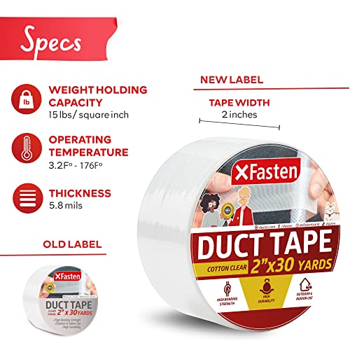 Xfasten Duct Tape Clear Cotton Textile, 2-Inches X 30 Yards, Easy Tear Clear Duct Tape For Commercial Use, Heavy-Duty Repair, Packing, And No Show Outdoor Repair- Cold And Winter Clear Duct Tape #TOP1