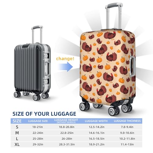 Thanksgiving Turkey And Pumpkin Print Luggage Cover For Suitcase,Washable Elastic Travel Suitcase Protector With Zipper Closure And Bottom Buckle – Fits 18-32" Luggage-Small4