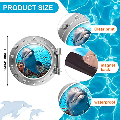 4 Pcs 9.8 Inch Cruise Porthole Magnets Beach Cruise Door Magnet Sea Turtle Shark Seal Dolphin Ocean Animals World Under Sea Decor For Carnival Refrigerator Car Door #TOP1