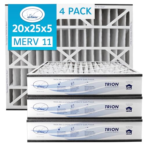 20x25x5 Air Bear Pleated HVAC Air Filter MERV 11 (4-Pack) (Actual Size: 19.75 x 24.25 x 4.9 Inches) compatible with part no: 2259112-102