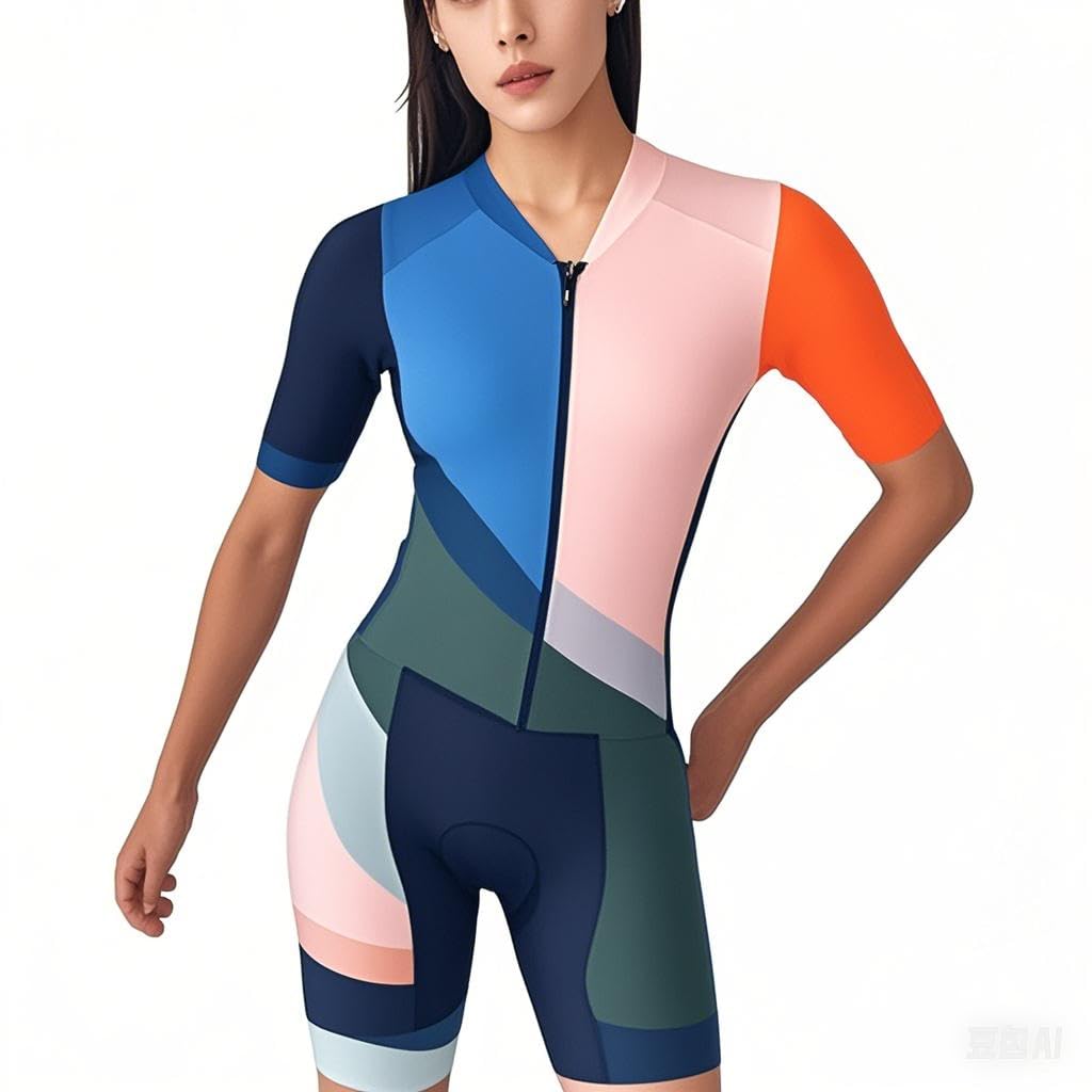Damen Triathlon Anzug Einteiler Radtrikot Gestreifte Strumpfhose Frauen Triathlon Kurzarm Atmungsaktiv Gel Jumpsuit