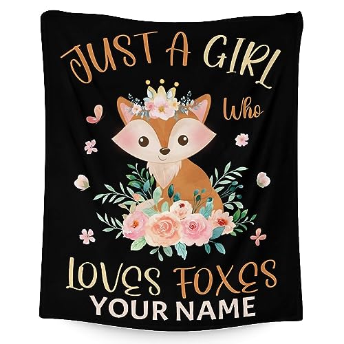 Custom Fox Blankets with Name - Soft Warm Blanket Throw for Girls - 40