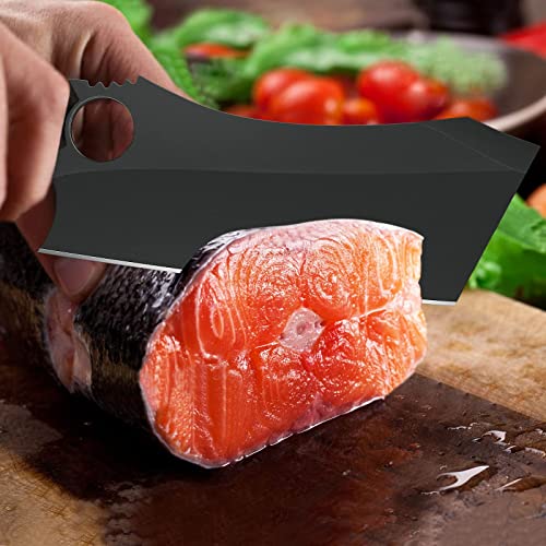 Meat Cleaver, 10 Inch Black Meat Cleaver Boning Knife, Chef Chopping Butcher Cooking Knife, High Carbon Steel Sharp Kitchen Viking Knife With Sheath Gift Box Bottle Opener For Outdoor Bbq Camping #TOP3