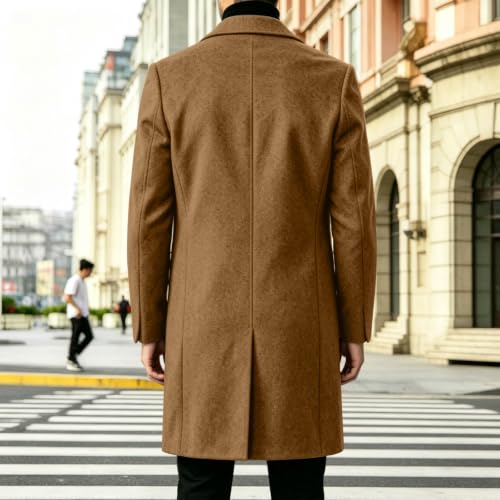 YRAETENM Mens Single Breasted Trench Coat Notch Lapel Long Casual Overcoat - image 3