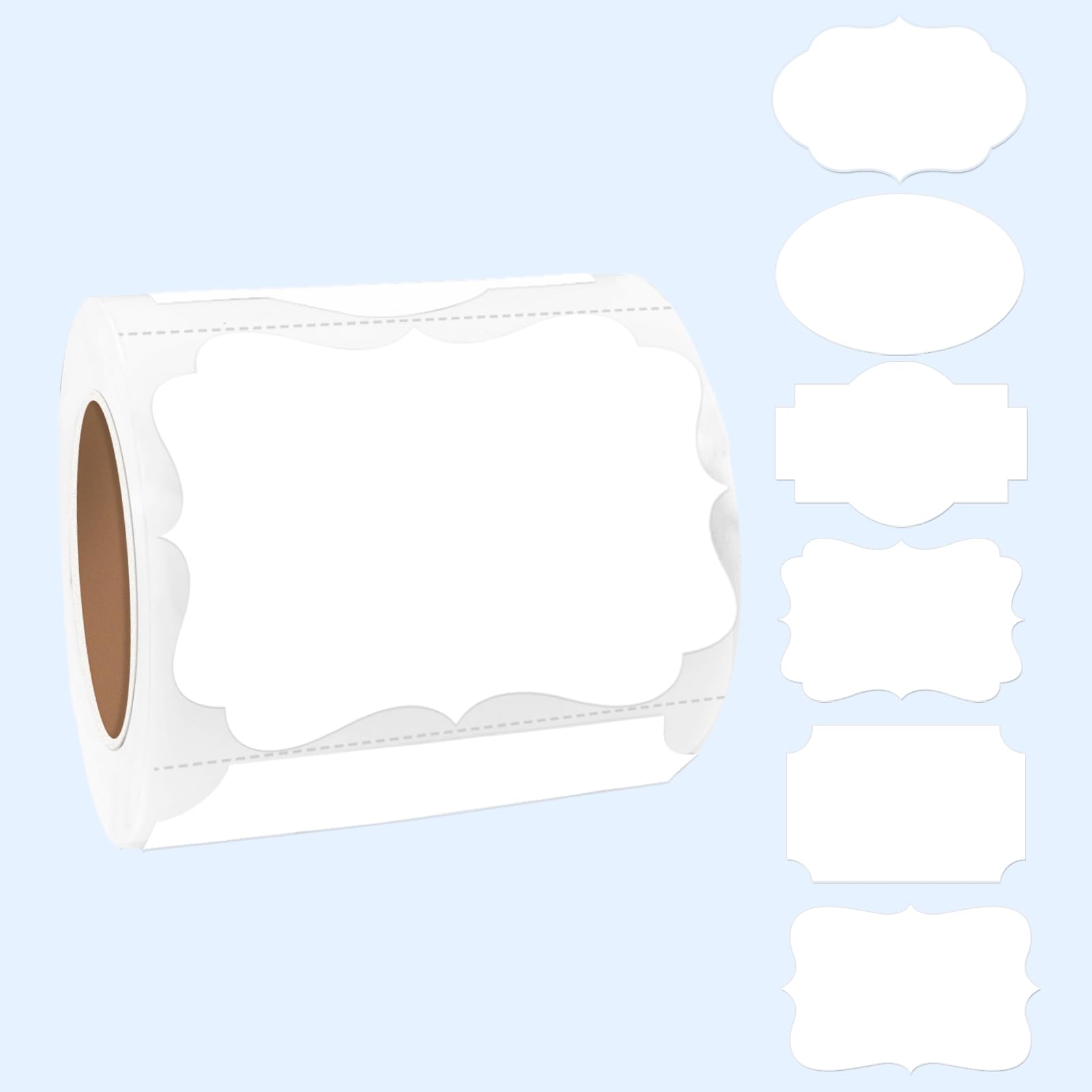 Yeachlaing White Labels - 250 PCS 3" x 2" Fancy Shape Stickers for Storage Box or Food Jars