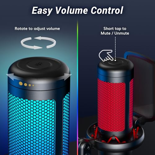 Image of TONOR Gaming Microphone Set, PC Condenser Mic with RGB for Gamers | Desktop Stand Set, Quick Mute, Volume Control, for Twitch Streaming, Discord Chatting, 200 cm /78'' Cable, Black, TC310