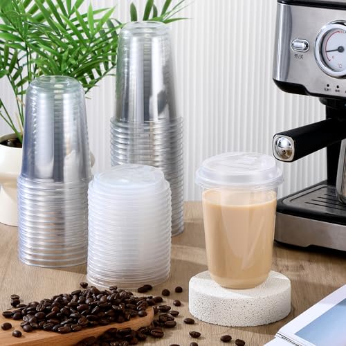 25 Sets 16oz Clear Plastic Cups with Lids - image 2