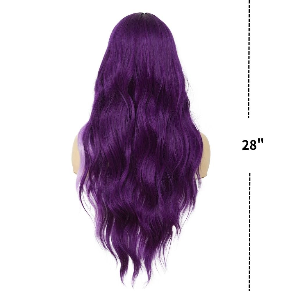 Siudus Purple Long Curly Wavy Wigs for Women Middle Part Natural 28 Inch Hair Wig Heat Resistant Fiber for Cosplay Costume Halloween Use - Image 4