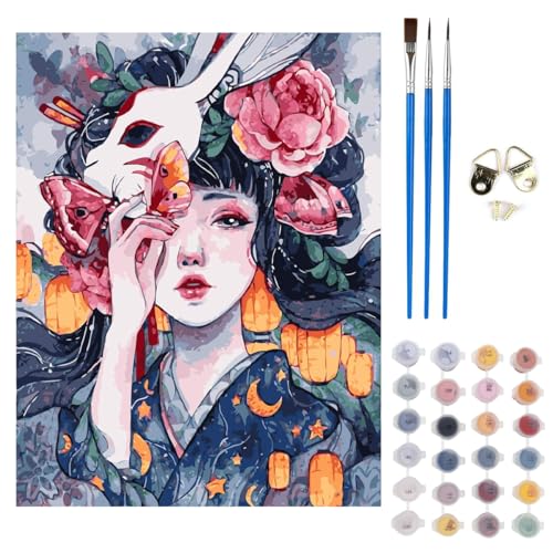 Image of HASTHIP Diy Paint By Number Kit Wall Decor Paint Japanese Courtesan Diy Oil Paint Kit With Acrylic Paints & Paint Brush No Framed Canvas Oil 15.7X20 Inches,Multicolor