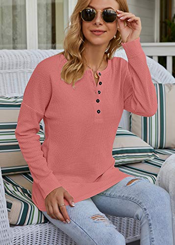 Image of MOLERANI Womens Long Sleeve Waffle Knit Henley Shirts Tunic Tops