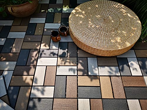Buimpome Wood-Plastic Composite Patio Deck Tiles（Antique Random,6 Pcs),Diy Interlocking Decking Tiles, Floor Tile,Water Resistant Indoor Outdoor, 12X12 Inch #TOP6