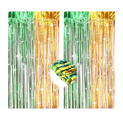 2 Pezzi Tende Metalliche Colorata, Tenda Lametta Per Decorare Feste Di Compleanno, Rave Party, Addio Al Celibato (Verde Oro 1m*2m)