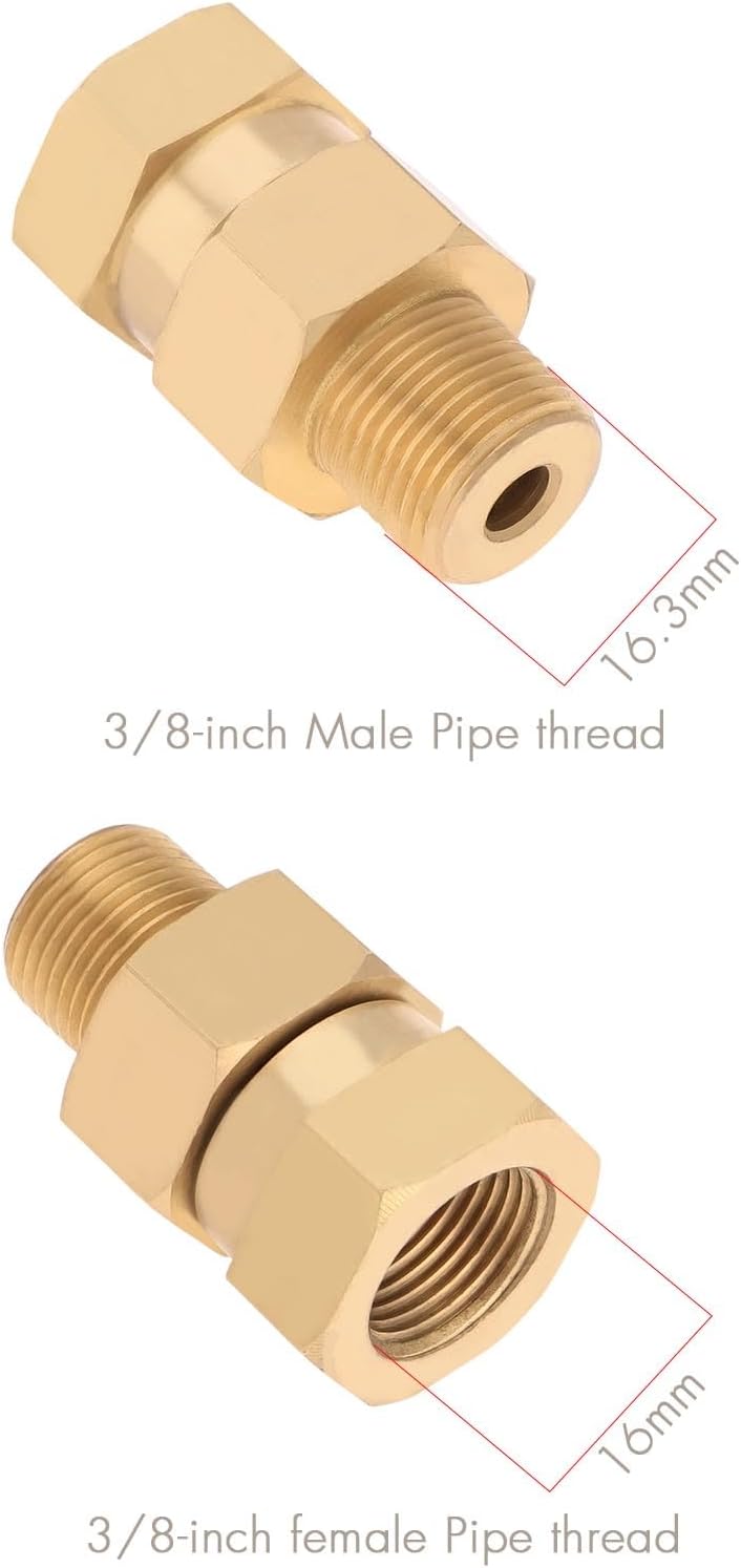 3/8 Inch BSP Male to 3/8 Inch BSP Female Pressure Washer Swivels Joint Brass Hose Coupling Swivel Joint Pressure Washer Swivel Connector Brass Hose Fittings