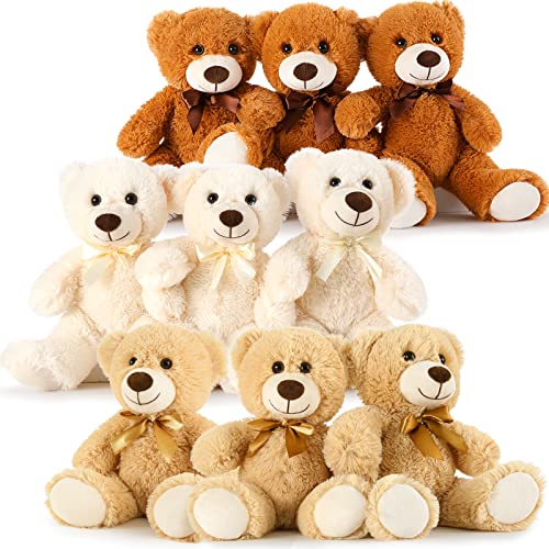 Maogolan Bulk Teddy Bears, 9 Packs Bulk Stuffed Animals, Small 13.8 Inch Plush Teddy Bear Toys Gift For Boys Girls Birthday Party (White/Brown/Dark Brown) #TOP9