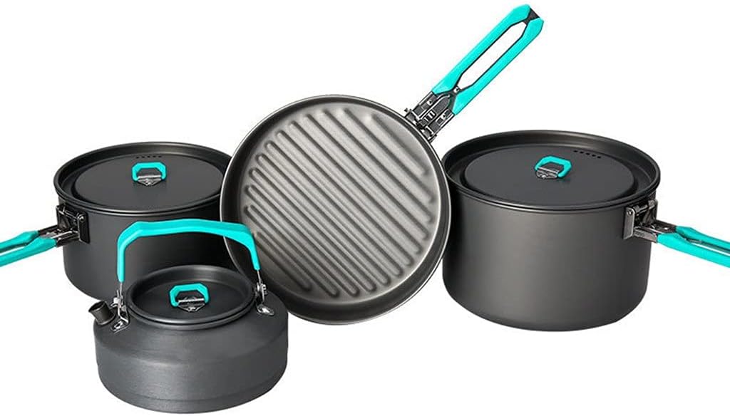 Outdoor Camping Cutlery Set Backpacking Picnic 2 Pots 1 Pan 1 Kettle Aluminum Oxide Cooking Utensils Folding Cooking Set
