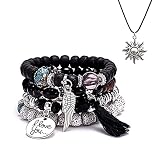 SMALLLOVE Bohemian Bracelets Set for Women Girls Multilayer Stretch Stackable Wing Tassel Love Charm