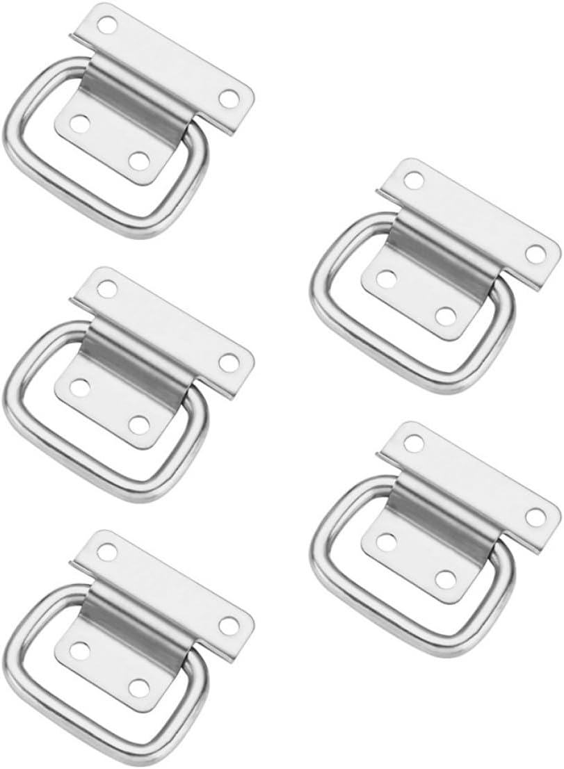 ARTIBETTER 5pcs Folding Handles for Cabinets Stainless Steel Knobs Tool Box Handles Wood Box Ring Easy Mounting